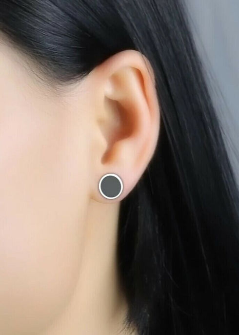 2 Pairs Of 316L Surgical Steel Punk Black & Silver Men Women Stud Earrings